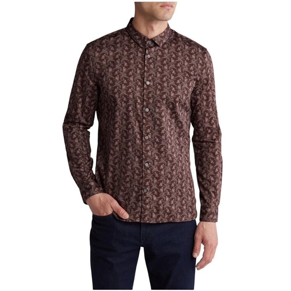 John Varvatos Mens Red Wine Ross Floral Collared Button Up Shirt Sz XXL New